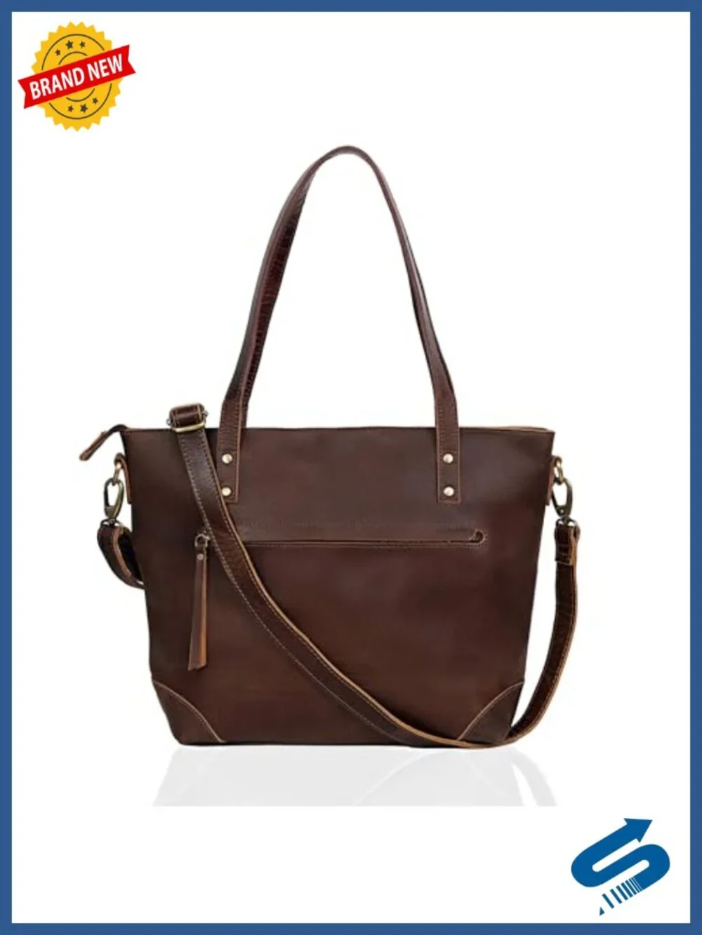 Genuine Leather Tote Bag Women Satchel Large Work Handbag Laptop Compartment